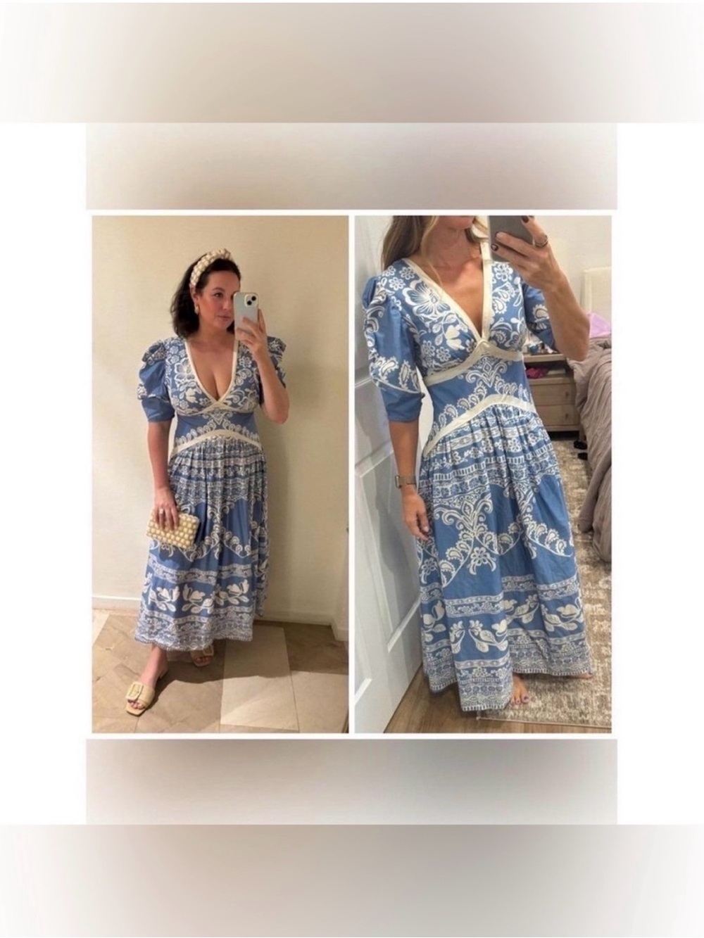 FARM Rio Blue and White Floral Maxi Dress